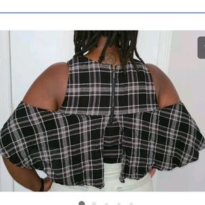 Guess Black Grey Plaid Flowy Blouse Top Shirt xl